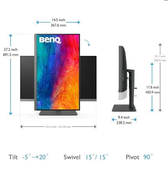 27 inç 4K UHD P3 DisplayHDR 400 USB-Type-C Pivot PIP-PBP Profos Tasarım