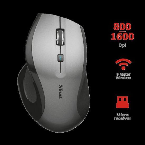 TRUST 17176 Maxtrack 1600 DPI Kablosuz Siyah Gümüş Mouse