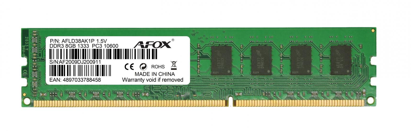 AFOX AFLD38AK1P 8GB 1333Mhz DDR 3 LONGDIMM Ram