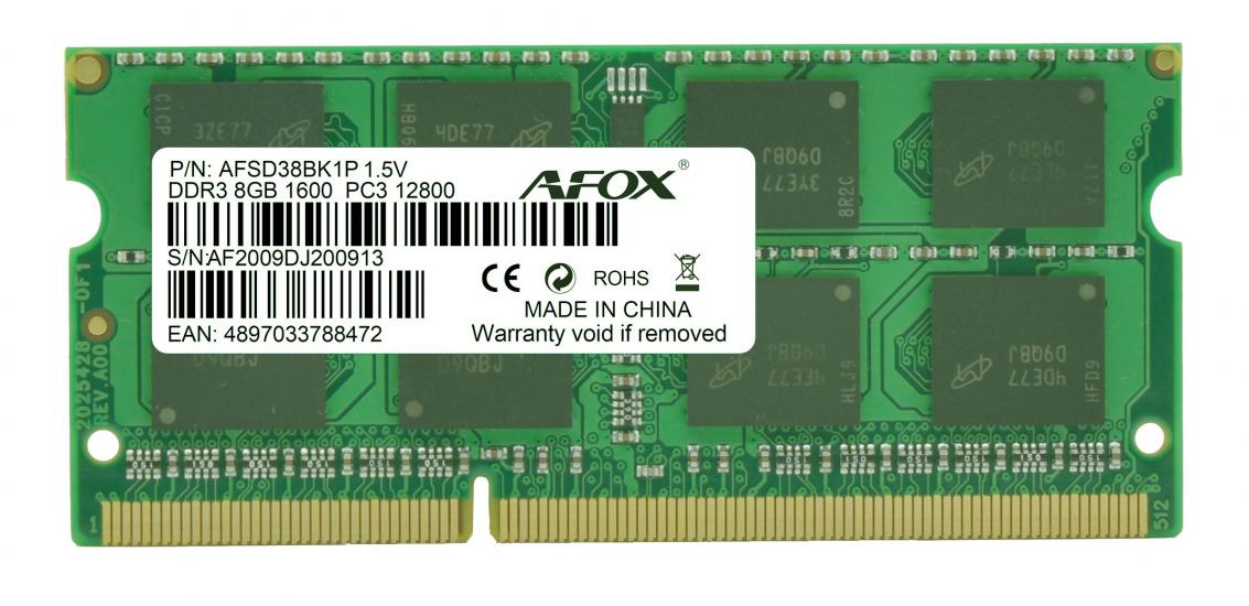 AFOX AFSD38BK1P DIM MEMORY DDR3 8GB 1600Mhz SODIMM