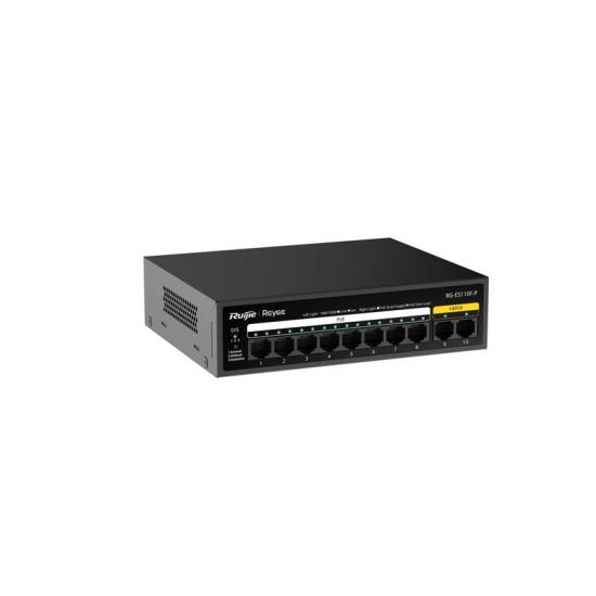 RUIJIE REYEE RG-ES110F-P 8 PORT 10/100 + 2X 10/100 RJ45 UPLINK METAL KASA 110W POE SWITCH