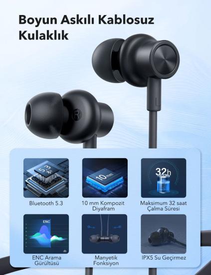 ENC Mikrofonlu Mıknatıslı Boyun Askılı Bluetooth Kulaklık IPX5 5.2 Bt